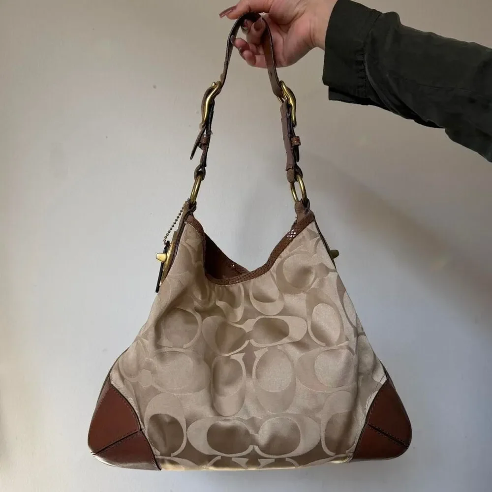 Coach Peyton Signature Sateen Snake Hobo Bag in tan colorway - Picture 4 of 8